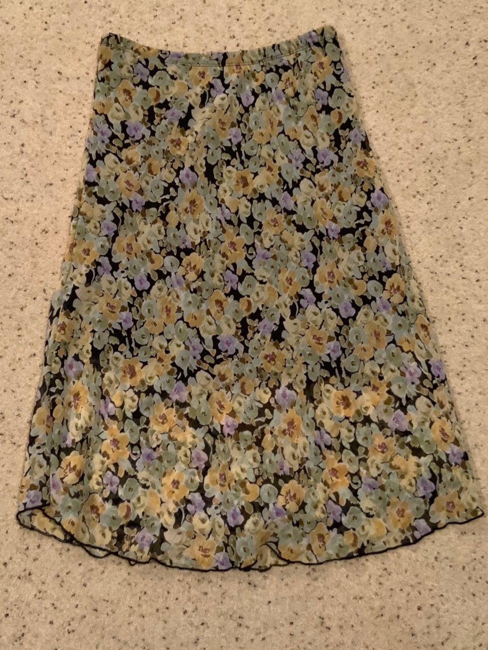 Notations Lined Midi Skirt, PM, Flowered Green/Gold
